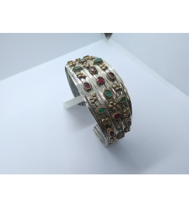 Zilver klem armband oxide met vergulde aplique&#39;s en Robijn Smaracht - 3241451
