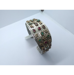Zilver klem armband oxide met vergulde aplique&#39;s en Robijn Smaracht - 3241451