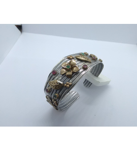 Zilver klem armband oxide met vergulde aplique&#39;s en Robijn Smaracht - 3241452