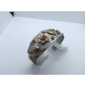 Zilver klem armband oxide met vergulde aplique&#39;s en Robijn Smaracht - 3241452