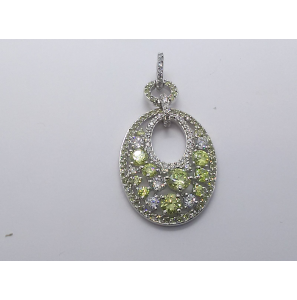 Zilver hanger met wit en groene zirkoni&#39;s - 3241453