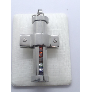Edelstaal kruis met kleur stenen 22x42 mm - 3241462