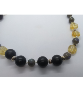 Zilver collier met Citrine black toermaline en labradorite 50 cm - 3241463