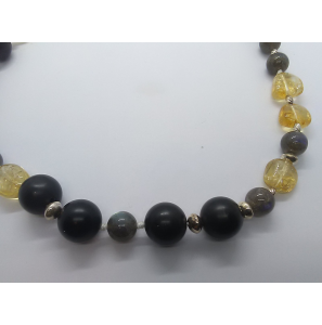Zilver collier met Citrine black toermaline en labradorite 50 cm - 3241463