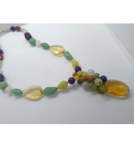 Zilver collier met kleurstenen  Citrine, amatist, carneool, agaat 53-57 cm - 3241464