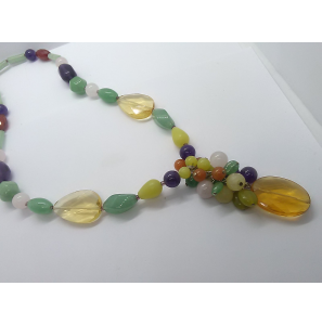 Zilver collier met kleurstenen  Citrine, amatist, carneool, agaat 53-57 cm - 3241464