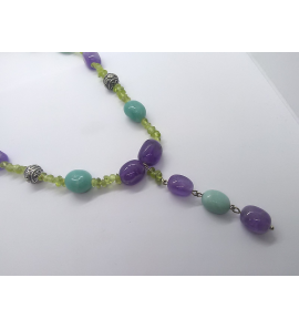 Zilver collier met kleurstenen Jade en agaat 47 cm - 3241466