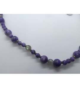 Zilver collier met kleurstenen Amathist en maansteen 57 cm - 3241468