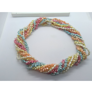 Collier met 5 strengen zw.parels div.kl. en zilver twist-sluiting - 3241471