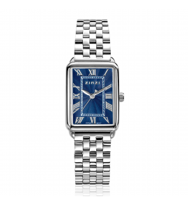 ZINZI Elegance horloge blauwe wijzerplaat en rechthoekige kast stalen schakelband 28mm extra dun ZIW1955 - 3241653