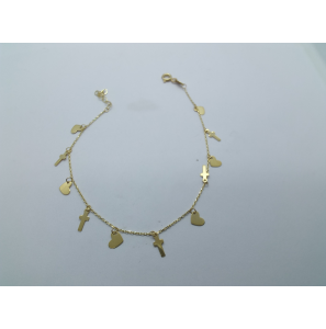 Gouden armband 11x hart/kruis 17-19 cm - 3241660