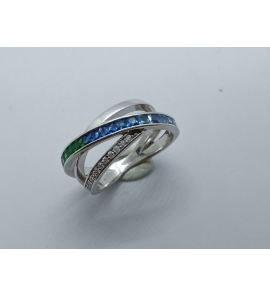 Zilver dames ring metwit, groen en licht en dinker blauw zirkonia - 3241687