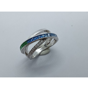 Zilver dames ring metwit, groen en licht en dinker blauw zirkonia - 3241687