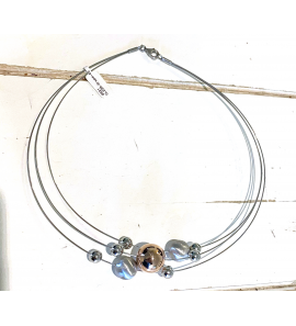 Zilver collier spang model 3x slang met bollen - 3241703
