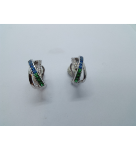 Zilver oorringen met wit, blauw en groen zirkonia - 3241705