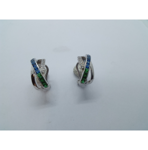 Zilver oorringen met wit, blauw en groen zirkonia - 3241705