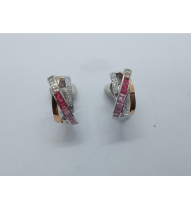 Zilver oorringen met wit, roze en rood zirkonia - 3241706