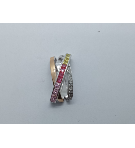 Zilver hanger met wit, geel, roze en rood zirkonia - 3241707