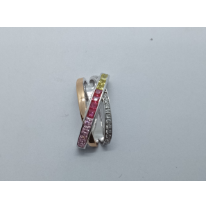 Zilver hanger met wit, geel, roze en rood zirkonia - 3241707