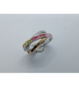 Zilver ring met wit, geel, roze en rood zirkonia - 3241708