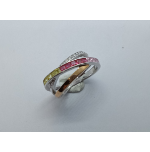 Zilver ring met wit, geel, roze en rood zirkonia - 3241708