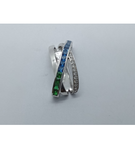 Zilver hanger met wit, blauw en groen zirkonia - 3241710