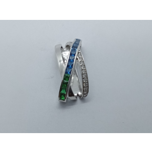 Zilver hanger met wit, blauw en groen zirkonia - 3241710