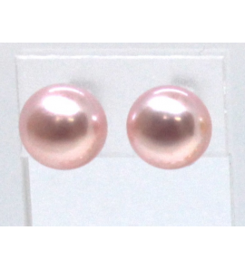 Zilver zw parel oorknop 8-9 mm zalm - 3241725