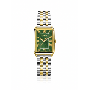 ZINZI Elegance horloge groene wijzerplaat en rechthoekige kast stalen bicolor schakelband 28mm extra dun - 3241875