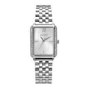 ZINZI Lucia horloge 28mm rechthoekige kast, bezet met witte zirkonia's en zilverkleurige wijzerplaat, stalen schakelband ZIW2302 - 3241920