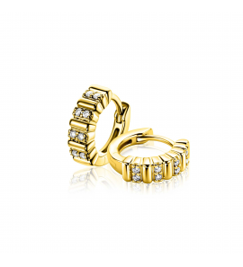 ZINZI zlv. klapcreolen geelgoud verguld ribbel met zirconia 13.5x4 - 3241933