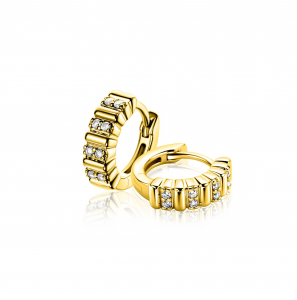 ZINZI zlv. klapcreolen geelgoud verguld ribbel met zirconia 13.5x4 - 3241933