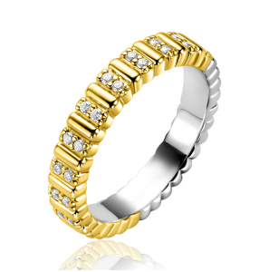 ZINZI zlv. ring geelgoud verguld ribbel met zirconia. - 3241941