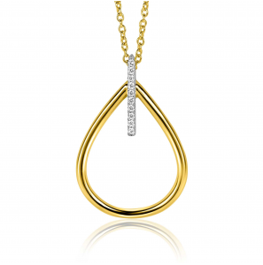 31mm ZINZI gold plated zilveren ovale hanger met luxe opvallend oog, bezet met witte zirconia's (zonder collier) - 3241959