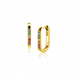 14mm ZINZI gold plated zilveren luxe oorringen in ovale vorm bezet met regenboog kleurstenen - 3241964