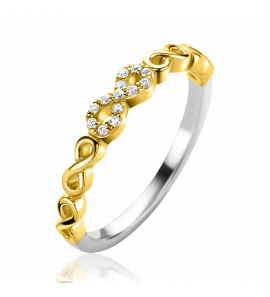 ZINZI gold plated zilveren aanschuifring met sierlijke Infinity schakels, middelste is bezet met witte zirconia's 3mm breed - 3241966