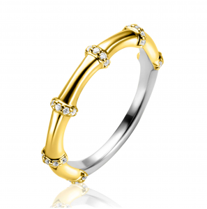 ZINZI zlv. aanschuifring geelgoud verguld bamboe met zirconia mt.56 - 3241970