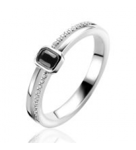 ZINZI zlv. ring met rechthoekige zwarte zirconia mt.56 - 3241974