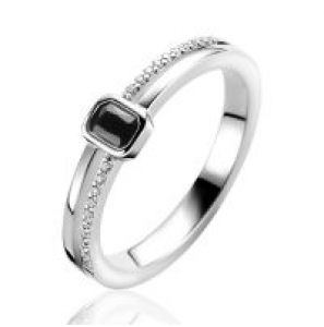 ZINZI zlv. ring met rechthoekige zwarte zirconia mt.56 - 3241974