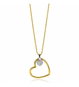 ZINZI zlv. collier geelgoud verguld hanger hart met hart zirconia - 3241978