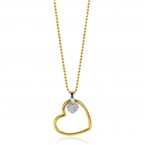 ZINZI zlv. collier geelgoud verguld hanger hart met hart zirconia - 3241978