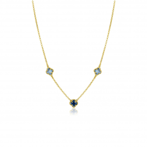 ZINZI zlv. collier geelgoud verguld klavers in blauw tinten - 3241981
