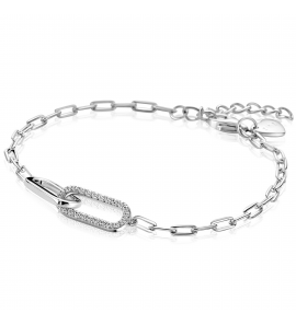 ZINZI zilveren paperclip schakelarmband met twee verbonden ovale schakels bezet met witte zirkonia's 17-20cm - 3241993