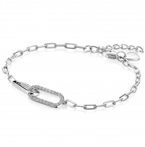ZINZI zilveren paperclip schakelarmband met twee verbonden ovale schakels bezet met witte zirkonia's 17-20cm - 3241993