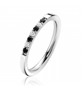 ZINZI zilveren aanschuifring 2mm breed in chatonzettingen bezet met donkerblauwe kleurstenen en witte zirconia's - 3241995