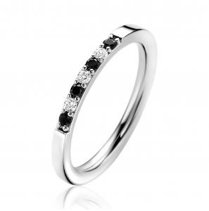 ZINZI zilveren aanschuifring 2mm breed in chatonzettingen bezet met donkerblauwe kleurstenen en witte zirconia's - 3241995