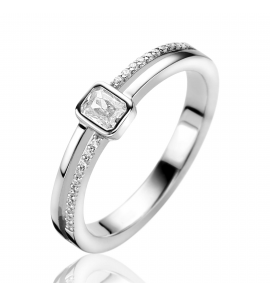 ZINZI zlv. ring fantasie met rechthoekige zwarte zirconia - 3241998