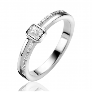 ZINZI zlv. ring fantasie met rechthoekige zwarte zirconia - 3241998