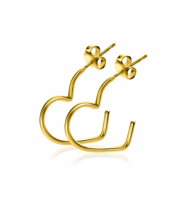 ZINZI gold plated zilveren halve oorringen in hartvorm 1,4mm buisdikte met vlindersluiting - 3242005