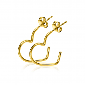ZINZI gold plated zilveren halve oorringen in hartvorm 1,4mm buisdikte met vlindersluiting - 3242005
